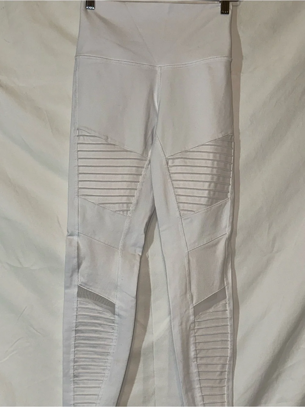 ALO Yoga White Moto Ribbed High-Waist Leggings